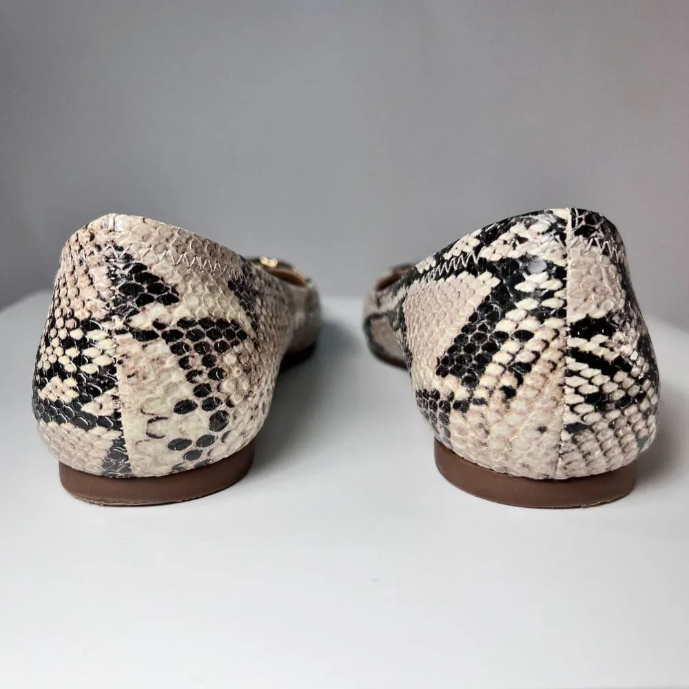 TORY BURCH Reva Ballet Roccia Python Flats with Metal Logo 7.5